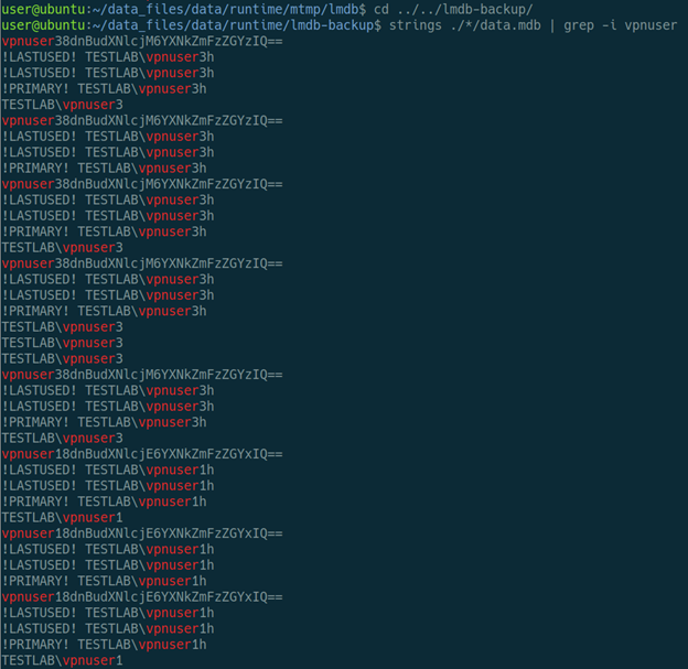 Figure 16: Parse Backup Database Files to Disclose Additional base64 Encoded Plaintext Credentials